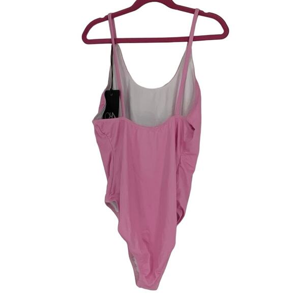 Chaser Size M Pink Red Swim One-Piece Swimsuit Heart Print Scoop Neck R1-4 - Picture 2 of 7